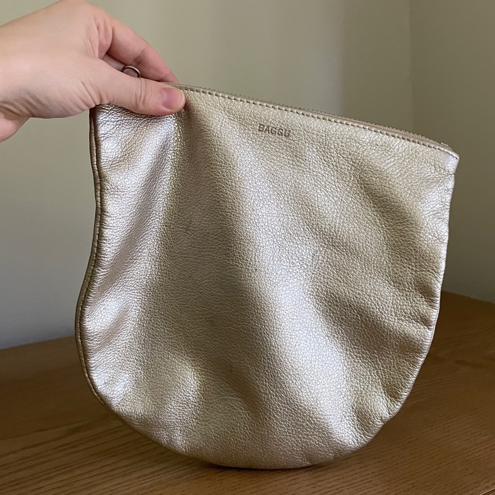 BAGGU Metallic Gold Leather Pouch